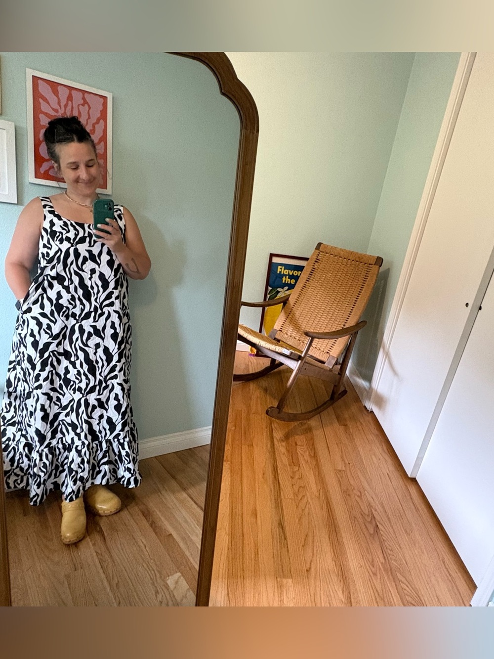 Black & White Abstract Print Maxi Dress